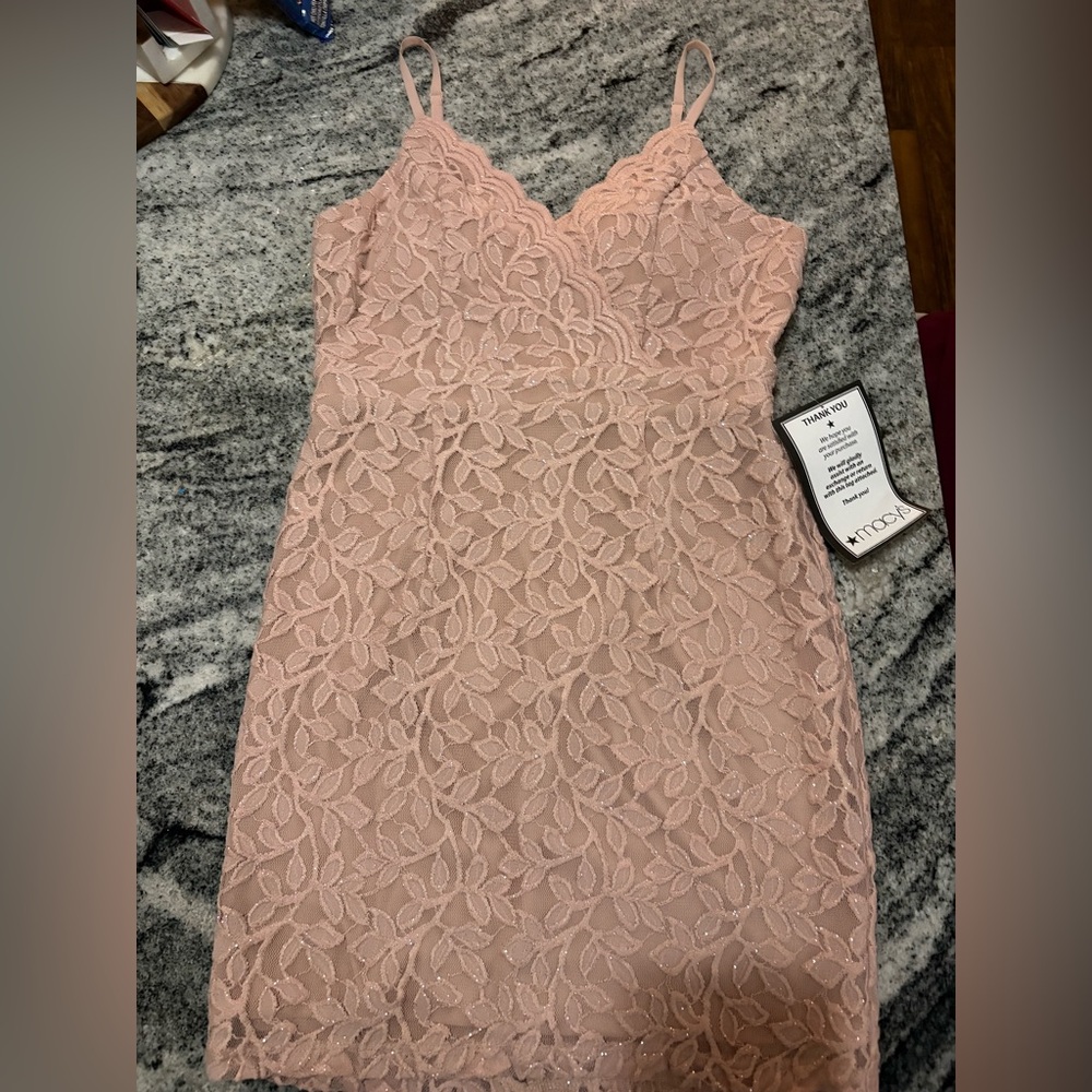 Macy's Pink Lace Midi Dress